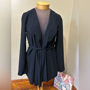Joe Benbasset Drape Front Belted Black Blazer Business Party Career Sz L